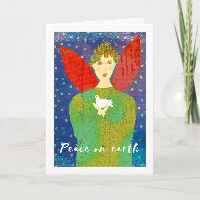 Cartes Pour Fêtes Annuelles Angel primitif et colombe, Paix sur Terre (Devant)