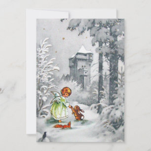 Cartes Pour Fêtes Annuelles Angel vintage À Pied Au Château Avec Animaux