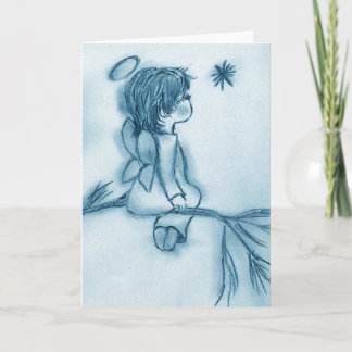 Cartes Pour Fêtes Annuelles Angel Wishing On A Star - Léger Bleu Tint