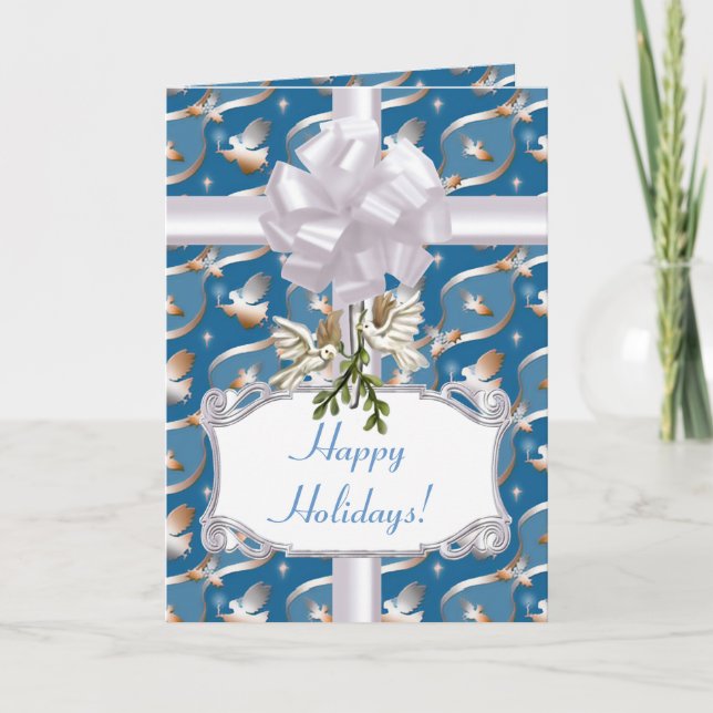 Cartes Pour Fêtes Annuelles Angels et colombes bleus (Devant)