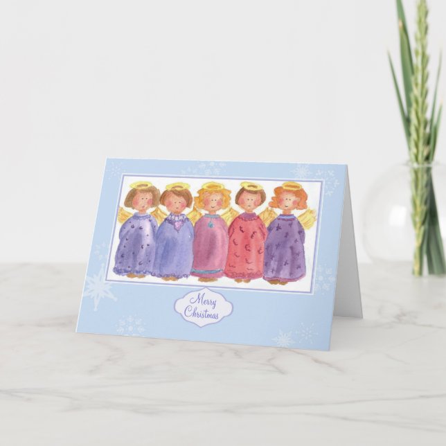 Cartes Pour Fêtes Annuelles Angels Joyeux Noël Amis Aquarelle (Devant)