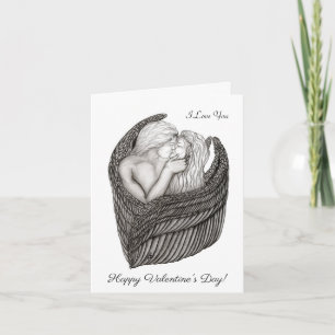 Cartes Pour Fêtes Annuelles Angels Kissing, noir et blanc Design