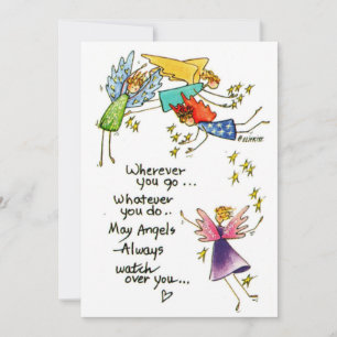 Cartes Pour Fêtes Annuelles Angels Surveillez Vous Aquarelle Colorée Croquis