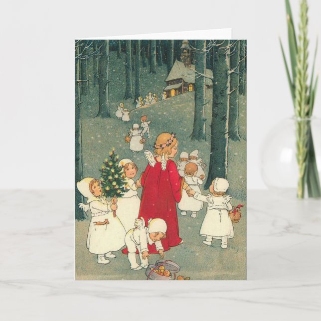 Cartes Pour Fêtes Annuelles Anges de la forêt de Noël (Devant)