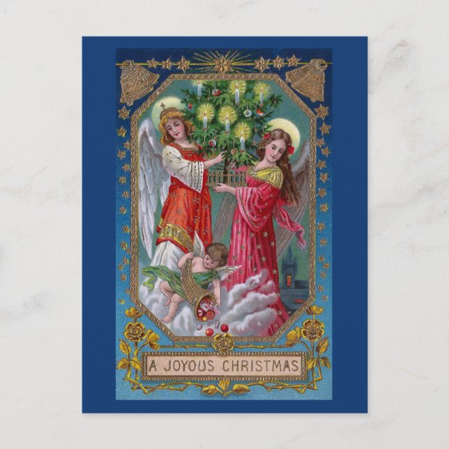 Cartes Pour Fêtes Annuelles Anges de Noël et Cherub avec arbre (Devant)