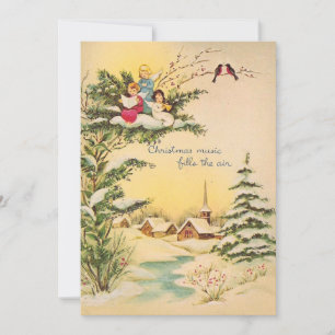 Cartes Pour Fêtes Annuelles Anges de Noël Vintage chantant au-dessus de l'égli