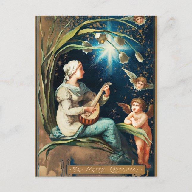 Cartes Pour Fêtes Annuelles Anges, Etoiles, Femmes, Noël Lune Religieux (Devant)