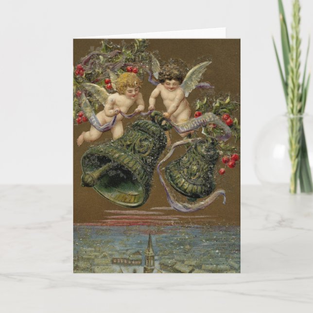 Cartes Pour Fêtes Annuelles Anges sonnant dans Noël 1906 (Devant)