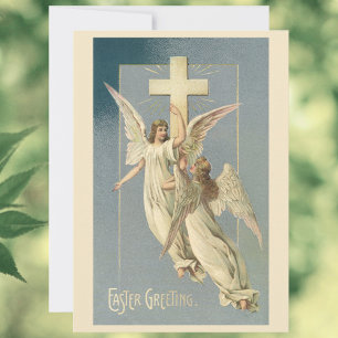 Cartes Pour Fêtes Annuelles Anges victoriens avec une croix, Pâques vintage