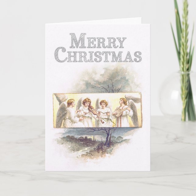 Cartes Pour Fêtes Annuelles Anges vintages de paintinig jouant Noël de musique (Devant)