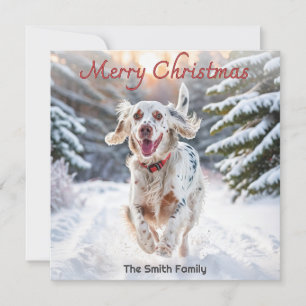 Cartes Pour Fêtes Annuelles Anglais Setter Chien Neige Aquarelle Joyeux Noël