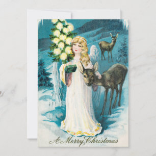 Cartes Pour Fêtes Annuelles Angle vintage avec cerf et arbre voeux de Noël