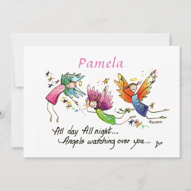 Cartes Pour Fêtes Annuelles Angles qui surveillent votre aquarelle texte du de (Devant)