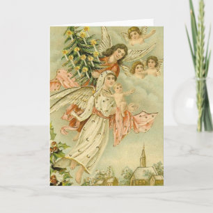 Cartes Pour Fêtes Annuelles Angles vintages avec arbre