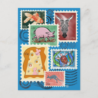 Cartes Pour Fêtes Annuelles Animal Postage Stamps Postcards