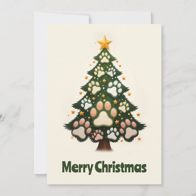 Cartes Pour Fêtes Annuelles Animaux amusants Pâtes vert arbre de Noël moderne (Devant)