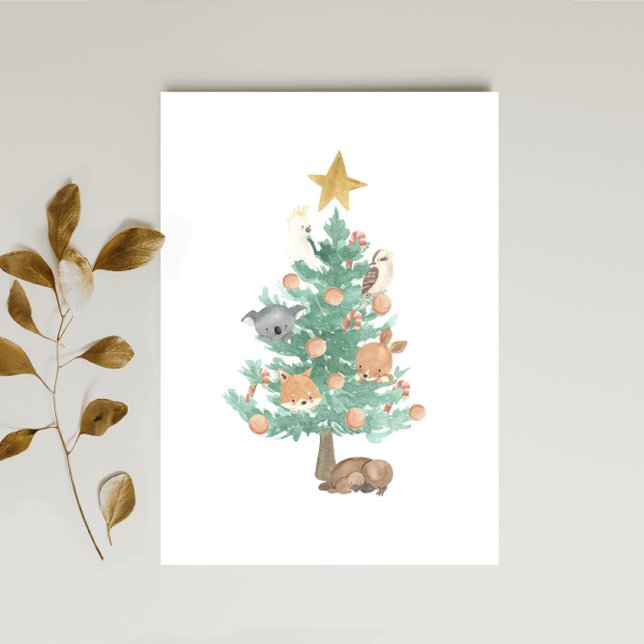 Cartes Pour Fêtes Annuelles Animaux australiens dans un sapin de Noël (Créateur téléchargé)