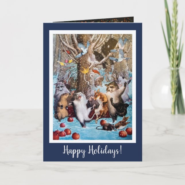 Cartes Pour Fêtes Annuelles Animaux dansant dans les bois - Noël/nouvelle (Devant)