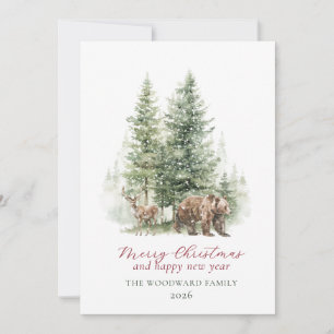Cartes Pour Fêtes Annuelles Animaux de la forêt à l'aquarelle dans la neige hi