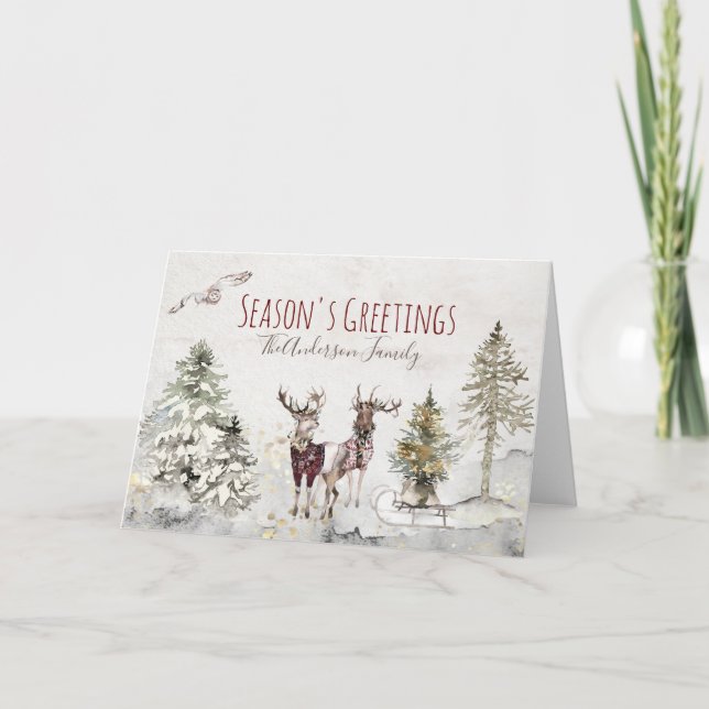 Cartes Pour Fêtes Annuelles Animaux de la forêt Cerf de la forêt de Noël (Devant)