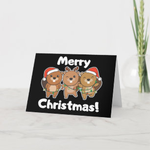 Cartes Pour Fêtes Annuelles Animaux de Noël Castors Castors Joyeux Noël H