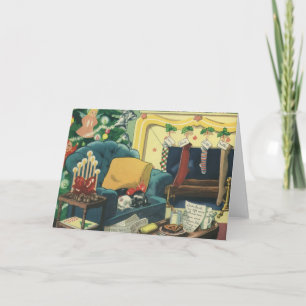 Cartes Pour Fêtes Annuelles Animaux de Noël Vintage dans le salon