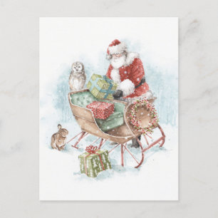 Cartes Pour Fêtes Annuelles Animaux des forêts avec le Père Noël et son traîne