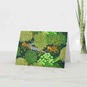 Cartes Pour Fêtes Annuelles ANIMAUX FORESTIERS, CERFS PAR UN BROOK Blue Green 