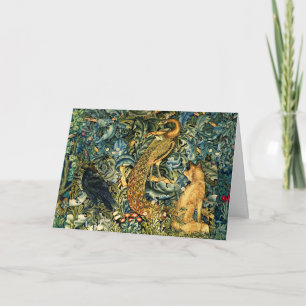 CARTES POUR FÊTES ANNUELLES ANIMAUX FORESTIERS, PEACOCK ET FOX FLORAL VERT
