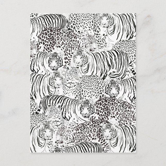 Cartes Pour Fêtes Annuelles Animaux modernes de tigres léopards noirs blancs (Devant)