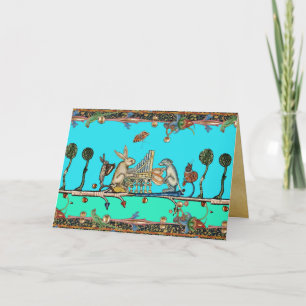 Cartes Pour Fêtes Annuelles ANIMAUX MOYENS CHIEN ET RABBIT JOUER ORGE Bleu