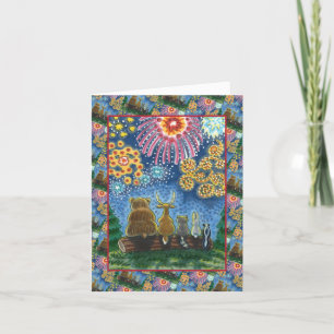 CARTES POUR FÊTES ANNUELLES ANIMAUX SAUVAGES 4 JUILLET FEU, BLANC VRAI