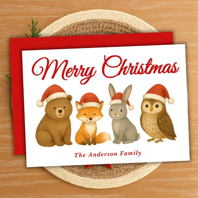 Cartes Pour Fêtes Annuelles Animaux Whimsical Woodland à Santa Hats Noël (Créateur téléchargé)