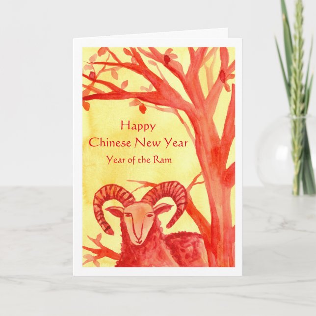 Cartes Pour Fêtes Annuelles Année du bélier Joyeux Nouvel An chinois aquarelle (Devant)