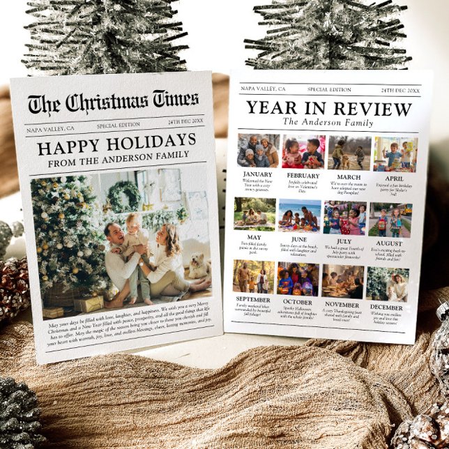 Cartes Pour Fêtes Annuelles Année du journal en revue Photo de famille Noël (Créateur téléchargé)