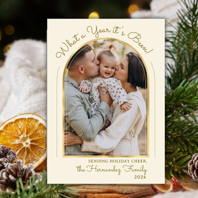 Cartes Pour Fêtes Annuelles Année en examen Gold Script Arch Photo Collage (Créateur téléchargé)