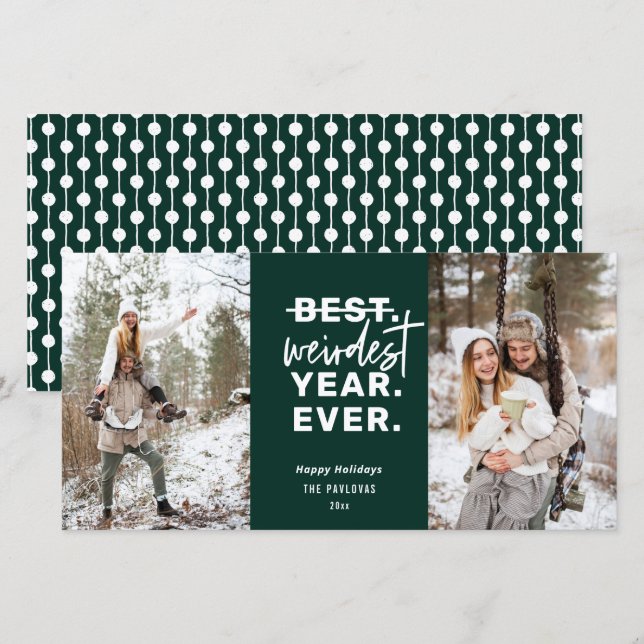 Cartes Pour Fêtes Annuelles Année la plus étrange jamais 2021 Humour vert (Devant / Derrière)