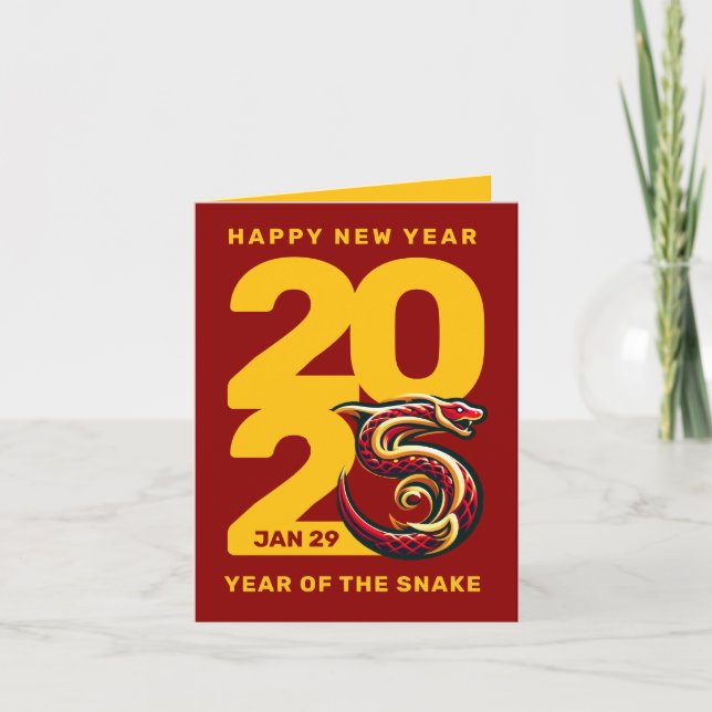 Cartes Pour Fêtes Annuelles Année rouge or du serpent 2025 (Devant)