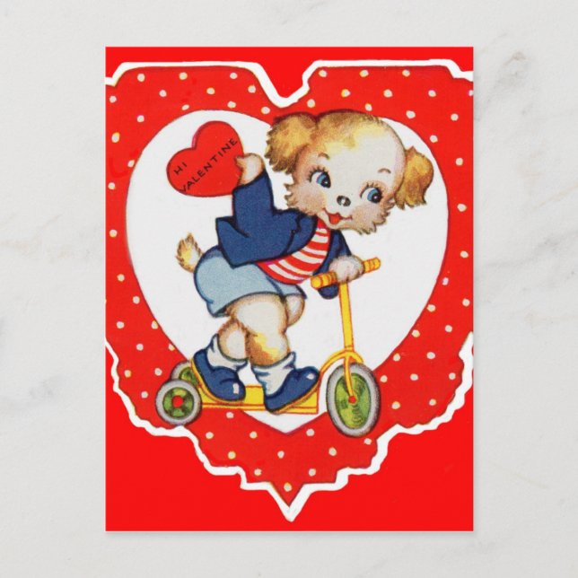 Cartes Pour Fêtes Annuelles Années 1930 Valentine chiot chien équitation scoot (Devant)