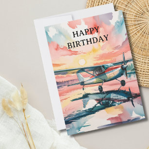Cartes Pour Fêtes Annuelles Anniversaire Cessna Avion Lac Photo Aquarelle