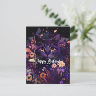 Cartes Pour Fêtes Annuelles Anniversaire Chat Floral Violet
