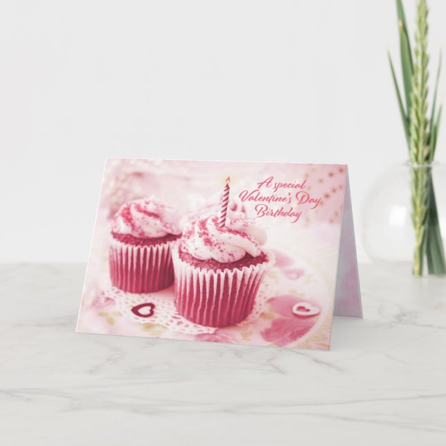 Cartes Pour Fêtes Annuelles Anniversaire de la Saint Valentin Cupcakes Rose (Devant)