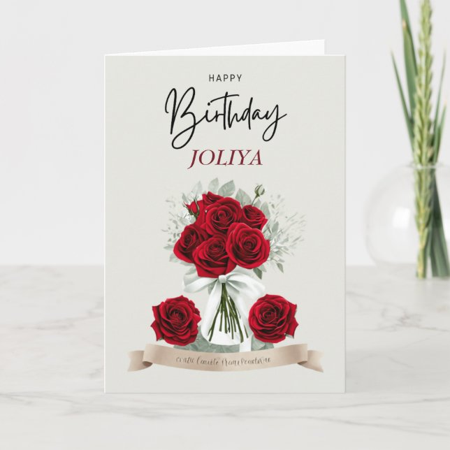 Cartes Pour Fêtes Annuelles Anniversaire du Bouquet de Rose Rouge (Devant)