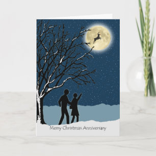 Cartes Pour Fêtes Annuelles Anniversaire du mariage à Noël, Cerf dans la Lune