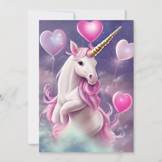 Cartes Pour Fêtes Annuelles Anniversaire fille Imaginaire Unicorne avec ballon (Devant)