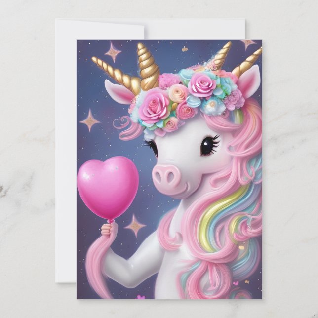 Cartes Pour Fêtes Annuelles Anniversaire fille rose bébé licorne (Devant)