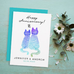 Cartes Pour Fêtes Annuelles Anniversaire Moderne Gradient Chats Bleus En Amour