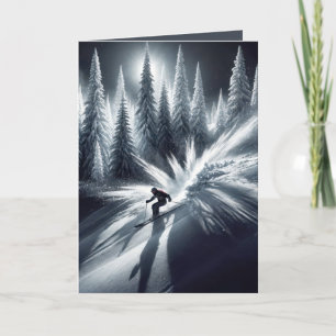 Cartes Pour Fêtes Annuelles Anniversaire Ski De Descente En Lumière Lune