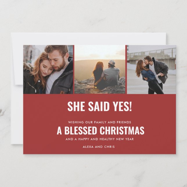 Cartes Pour Fêtes Annuelles Annonce de fiançailles pour photo de Noël bénie (Devant)
