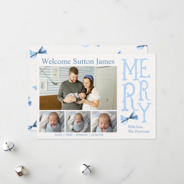 Cartes Pour Fêtes Annuelles Annonce de naissance pour bébé garçon à Noël (Devant/Arrière en situation)